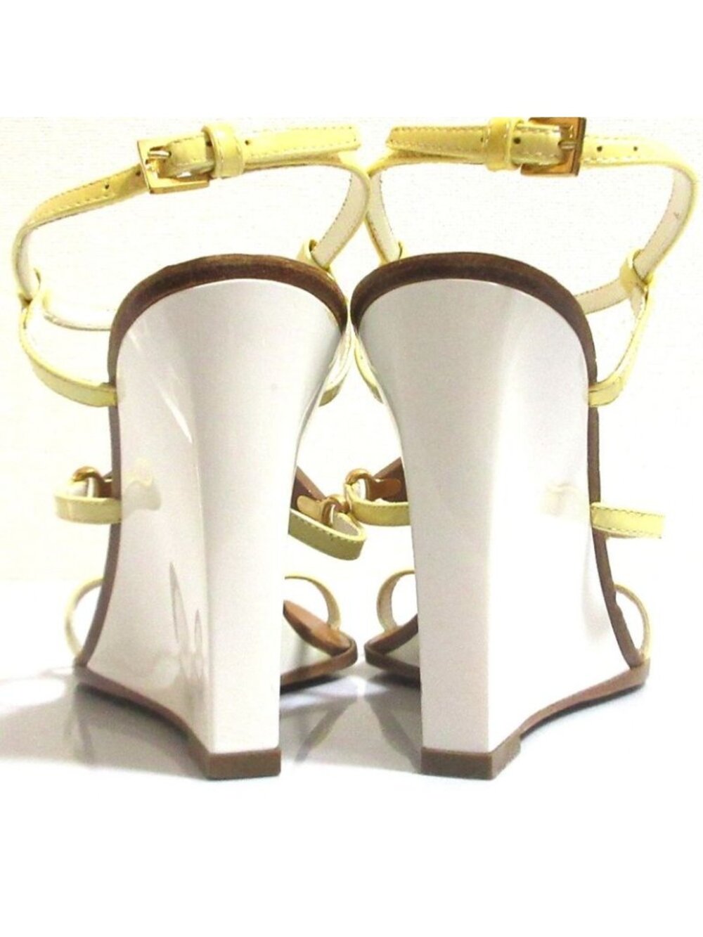 Louis Vuitton Monogram Strap Wedge Sole Sandals 35.5 Brown White - Picture 3 of 15